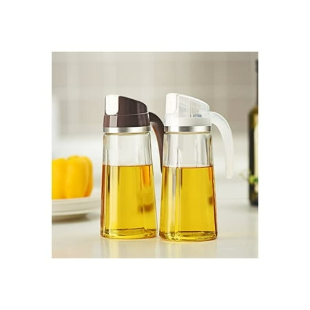 2 Pack Olive Oil Dispenser Bottle with Automatic Flip Lid Dripless Glass Oil Bottle for Kitchen Oil and Vinegar Cruet 12 Ounce Grey and Red